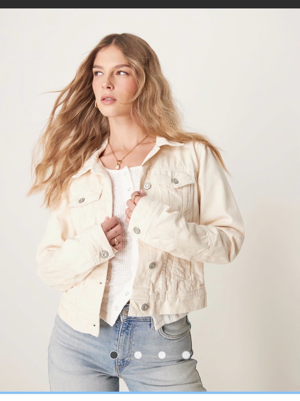 Free People Light Cream Denim Jacket